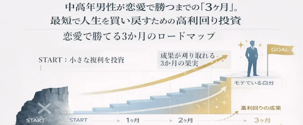 3ヶ月で変化を定着させる自己投資ロードマップ。1ヶ月目から3ヶ月目までの段階と到達点を示す図